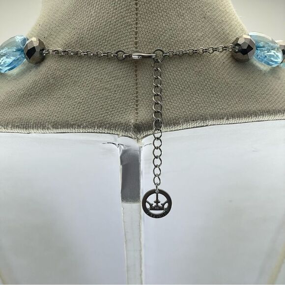 Vintage Trifari Crown Sapphire Crystal Necklace, Pave Crystal, Silver Tone - Picture 7 of 8